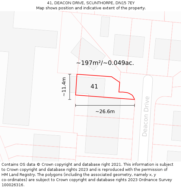 41, DEACON DRIVE, SCUNTHORPE, DN15 7EY: Plot and title map