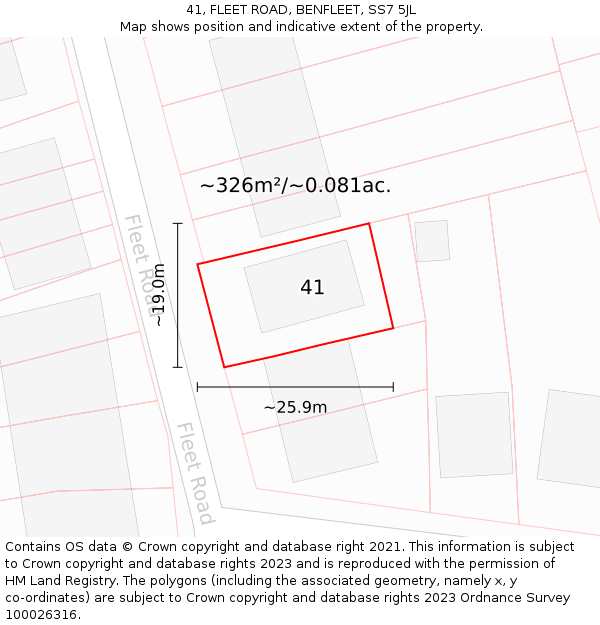 41, FLEET ROAD, BENFLEET, SS7 5JL: Plot and title map