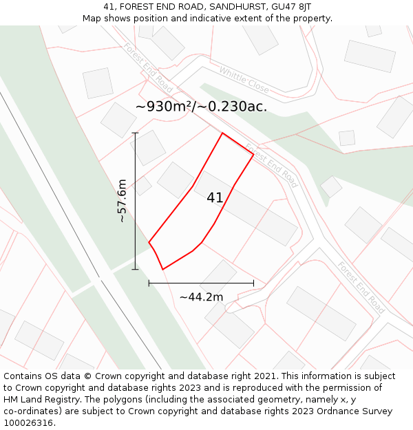 41, FOREST END ROAD, SANDHURST, GU47 8JT: Plot and title map