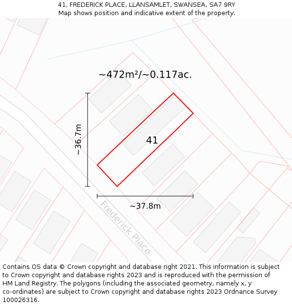 41, FREDERICK PLACE, LLANSAMLET, SWANSEA, SA7 9RY: Plot and title map