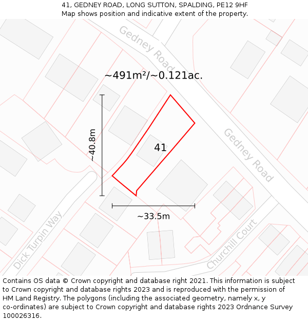 41, GEDNEY ROAD, LONG SUTTON, SPALDING, PE12 9HF: Plot and title map