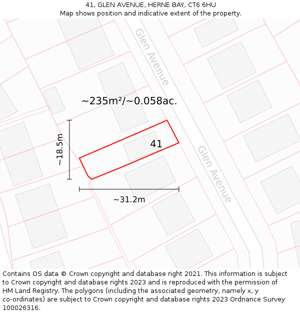 41, GLEN AVENUE, HERNE BAY, CT6 6HU: Plot and title map