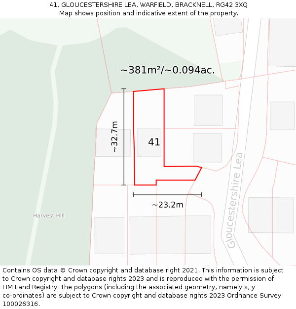 41, GLOUCESTERSHIRE LEA, WARFIELD, BRACKNELL, RG42 3XQ: Plot and title map