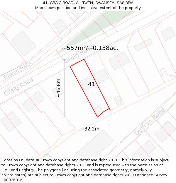 41, GRAIG ROAD, ALLTWEN, SWANSEA, SA8 3DA: Plot and title map