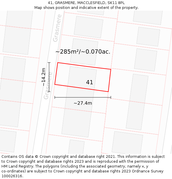 41, GRASMERE, MACCLESFIELD, SK11 8PL: Plot and title map