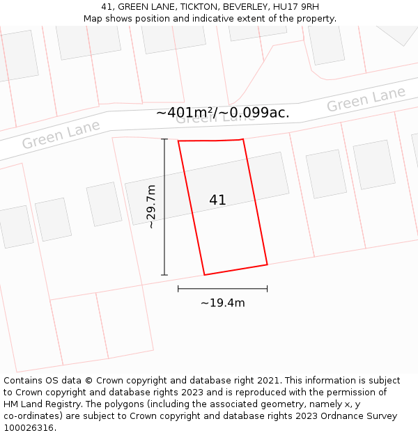 41, GREEN LANE, TICKTON, BEVERLEY, HU17 9RH: Plot and title map