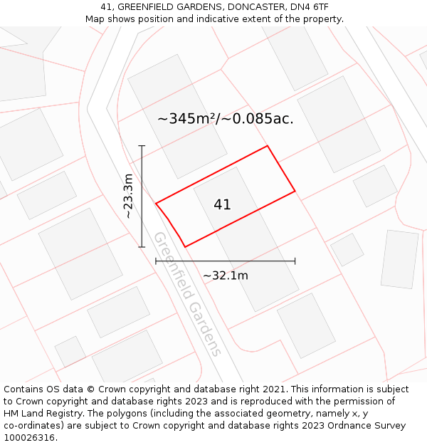 41, GREENFIELD GARDENS, DONCASTER, DN4 6TF: Plot and title map