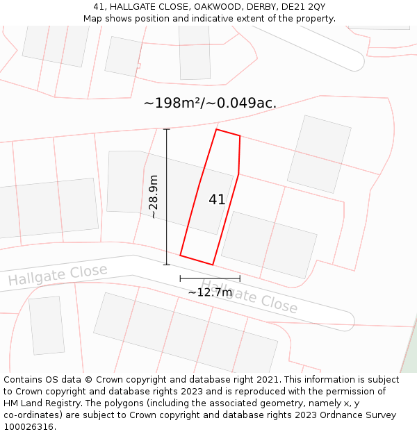 41, HALLGATE CLOSE, OAKWOOD, DERBY, DE21 2QY: Plot and title map