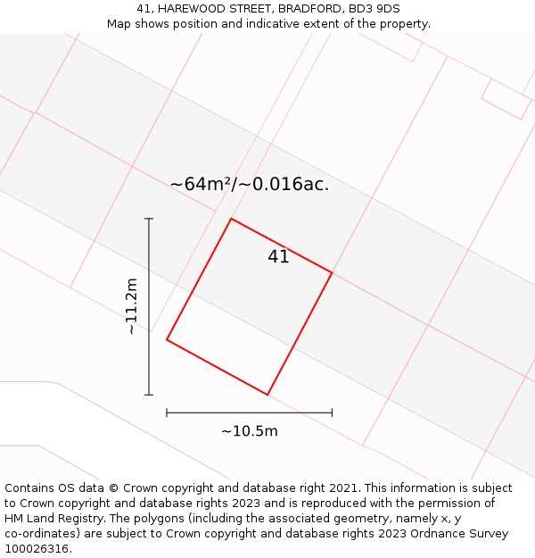 41, HAREWOOD STREET, BRADFORD, BD3 9DS: Plot and title map