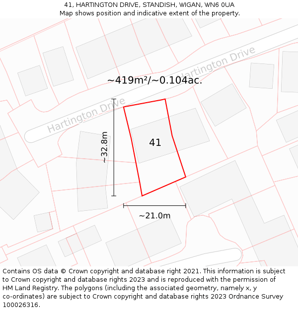 41, HARTINGTON DRIVE, STANDISH, WIGAN, WN6 0UA: Plot and title map