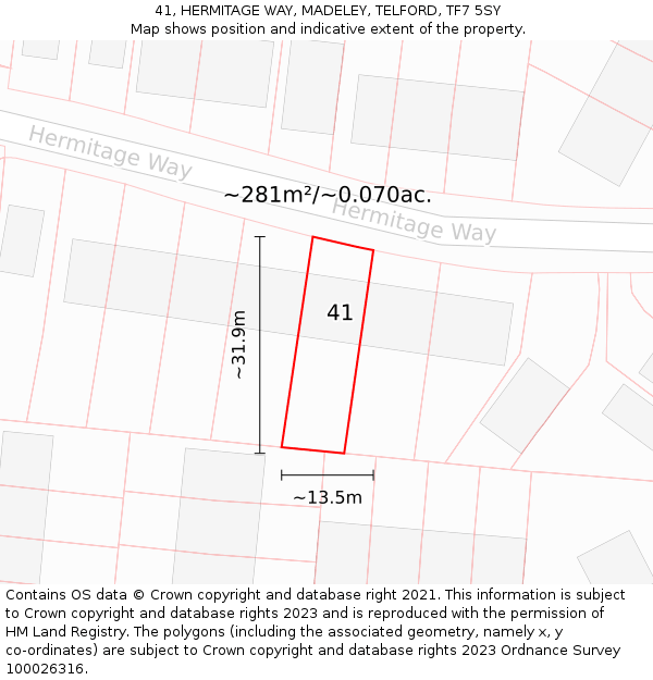 41, HERMITAGE WAY, MADELEY, TELFORD, TF7 5SY: Plot and title map