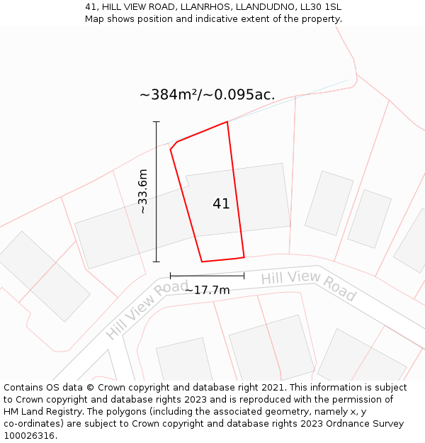 41, HILL VIEW ROAD, LLANRHOS, LLANDUDNO, LL30 1SL: Plot and title map