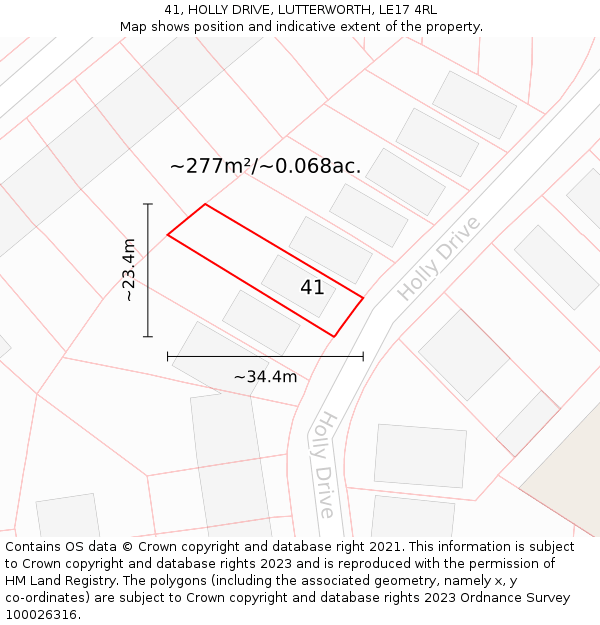 41, HOLLY DRIVE, LUTTERWORTH, LE17 4RL: Plot and title map