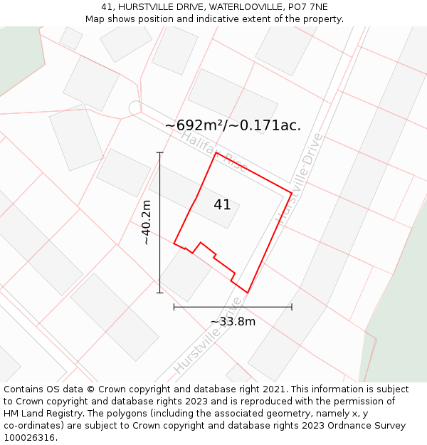 41, HURSTVILLE DRIVE, WATERLOOVILLE, PO7 7NE: Plot and title map