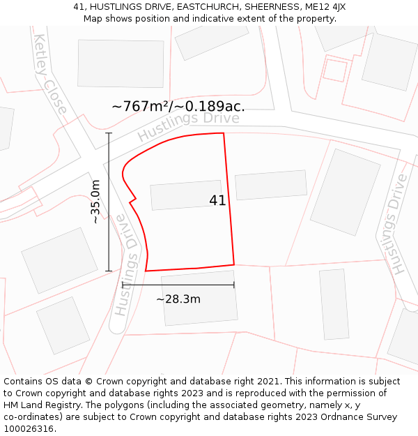 41, HUSTLINGS DRIVE, EASTCHURCH, SHEERNESS, ME12 4JX: Plot and title map