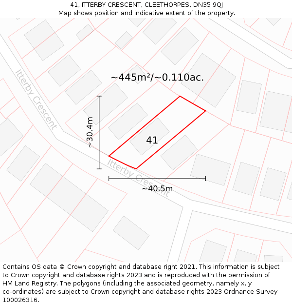 41, ITTERBY CRESCENT, CLEETHORPES, DN35 9QJ: Plot and title map