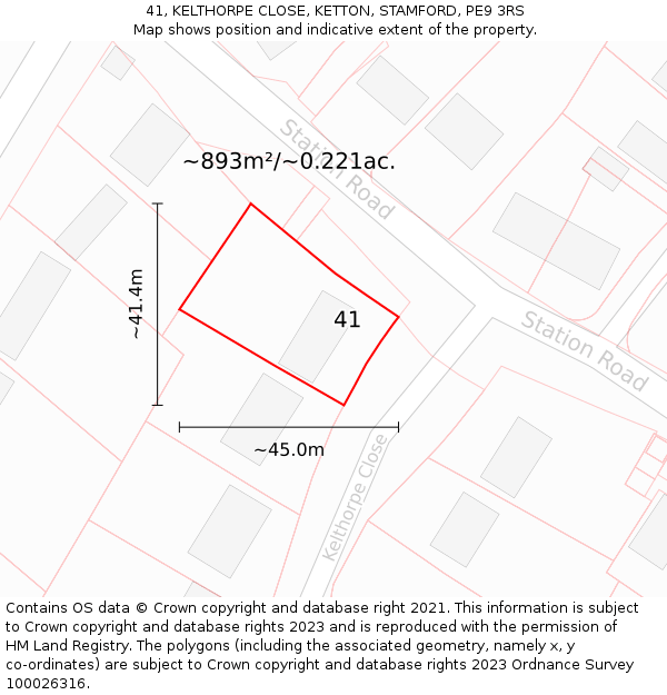 41, KELTHORPE CLOSE, KETTON, STAMFORD, PE9 3RS: Plot and title map