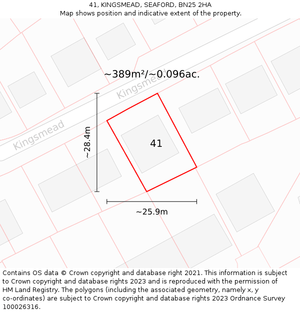 41, KINGSMEAD, SEAFORD, BN25 2HA: Plot and title map