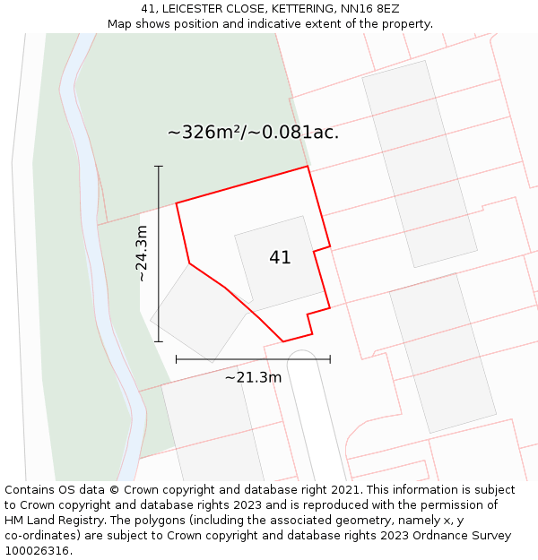 41, LEICESTER CLOSE, KETTERING, NN16 8EZ: Plot and title map