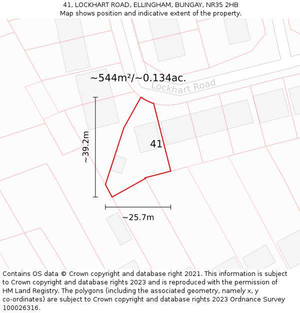 41, LOCKHART ROAD, ELLINGHAM, BUNGAY, NR35 2HB: Plot and title map