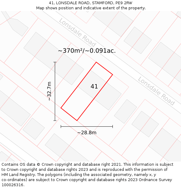 41, LONSDALE ROAD, STAMFORD, PE9 2RW: Plot and title map