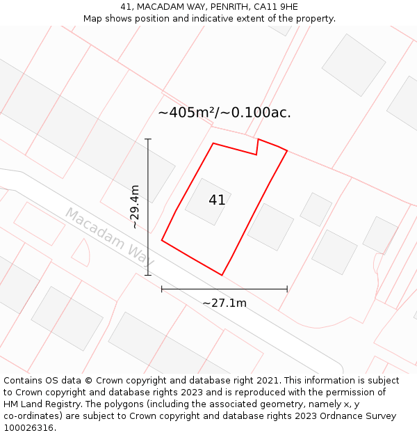 41, MACADAM WAY, PENRITH, CA11 9HE: Plot and title map