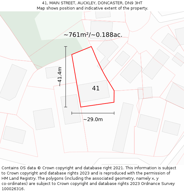 41, MAIN STREET, AUCKLEY, DONCASTER, DN9 3HT: Plot and title map