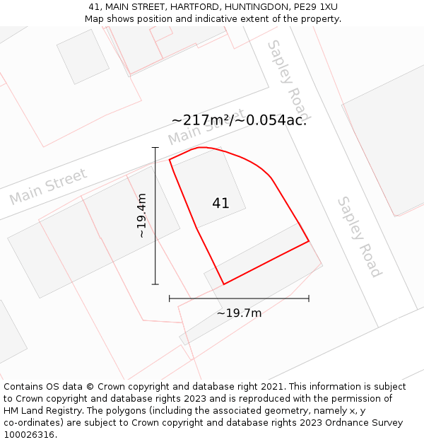 41, MAIN STREET, HARTFORD, HUNTINGDON, PE29 1XU: Plot and title map