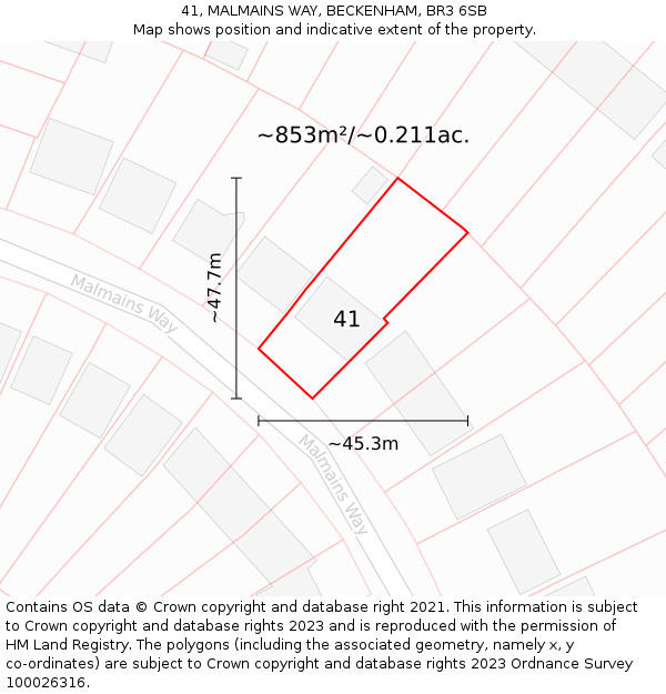 41, MALMAINS WAY, BECKENHAM, BR3 6SB: Plot and title map