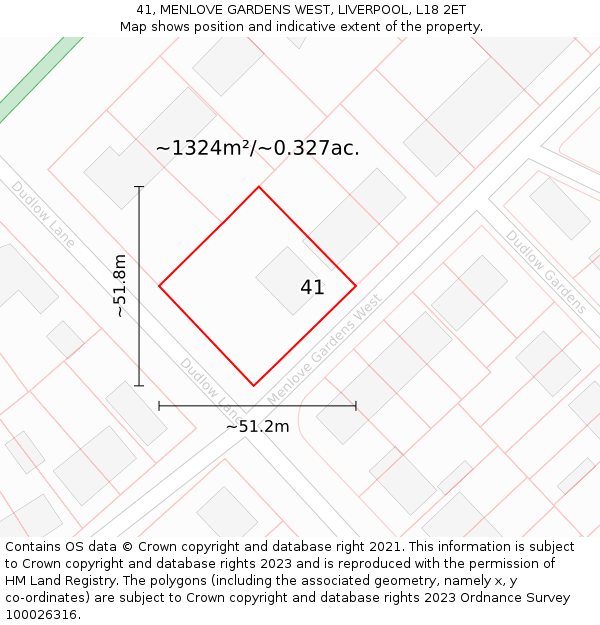 41, MENLOVE GARDENS WEST, LIVERPOOL, L18 2ET: Plot and title map