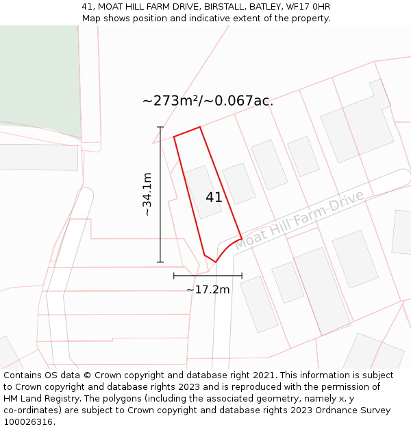 41, MOAT HILL FARM DRIVE, BIRSTALL, BATLEY, WF17 0HR: Plot and title map