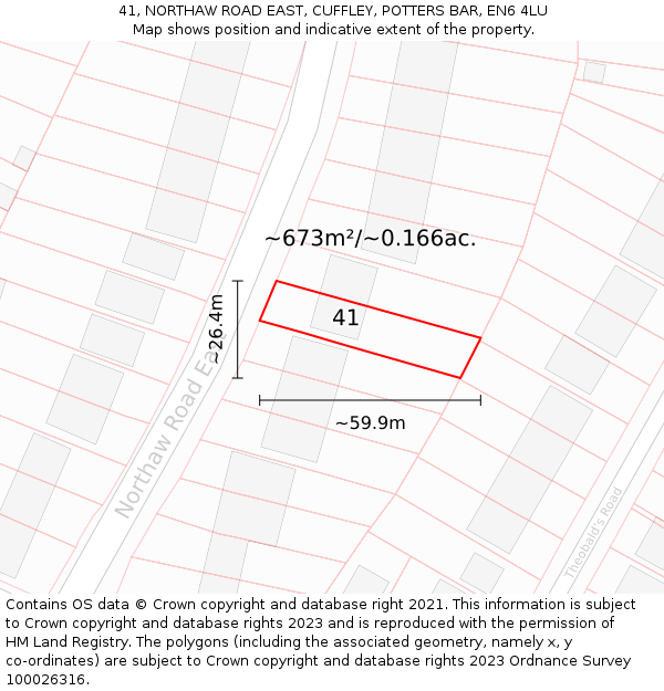 41, NORTHAW ROAD EAST, CUFFLEY, POTTERS BAR, EN6 4LU: Plot and title map