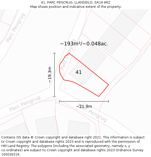 41, PARC PENCRUG, LLANDEILO, SA19 6RZ: Plot and title map