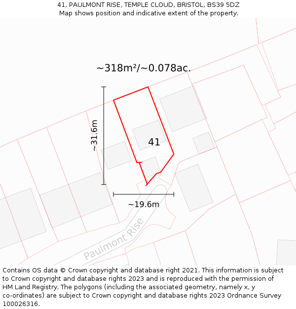 41, PAULMONT RISE, TEMPLE CLOUD, BRISTOL, BS39 5DZ: Plot and title map