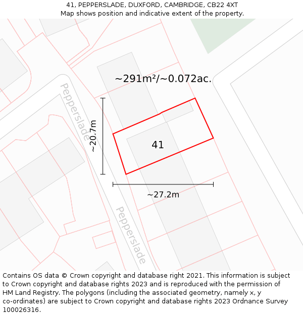 41, PEPPERSLADE, DUXFORD, CAMBRIDGE, CB22 4XT: Plot and title map