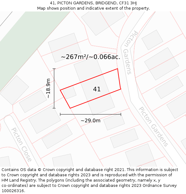 41, PICTON GARDENS, BRIDGEND, CF31 3HJ: Plot and title map