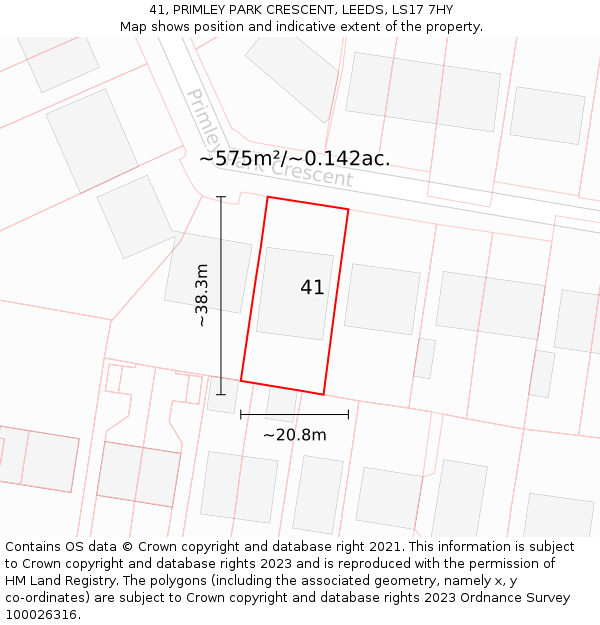 41, PRIMLEY PARK CRESCENT, LEEDS, LS17 7HY: Plot and title map