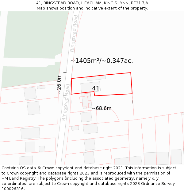 41, RINGSTEAD ROAD, HEACHAM, KING'S LYNN, PE31 7JA: Plot and title map