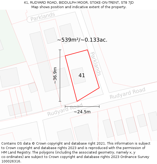 41, RUDYARD ROAD, BIDDULPH MOOR, STOKE-ON-TRENT, ST8 7JD: Plot and title map