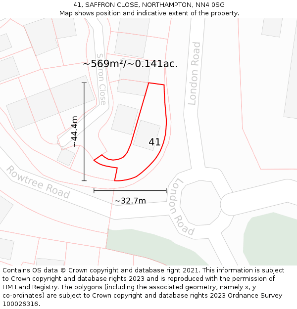 41, SAFFRON CLOSE, NORTHAMPTON, NN4 0SG: Plot and title map