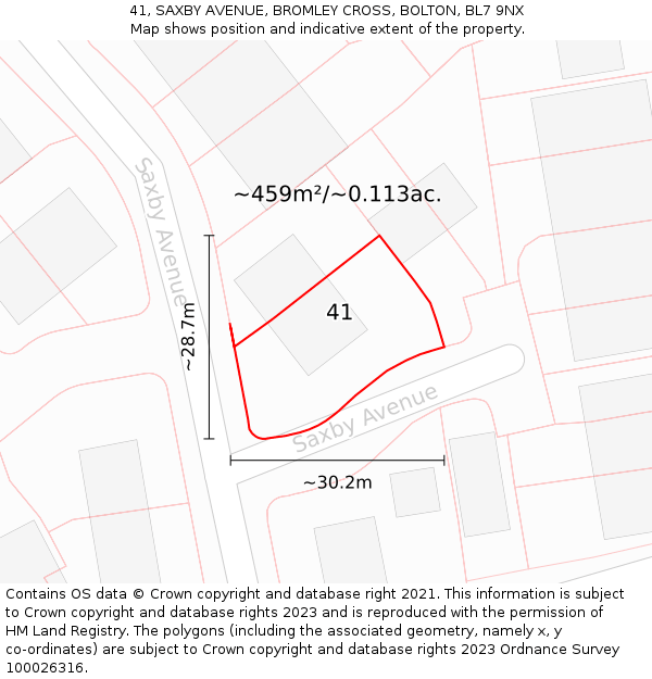 41, SAXBY AVENUE, BROMLEY CROSS, BOLTON, BL7 9NX: Plot and title map