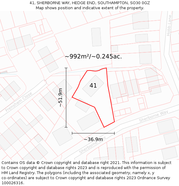 41, SHERBORNE WAY, HEDGE END, SOUTHAMPTON, SO30 0GZ: Plot and title map