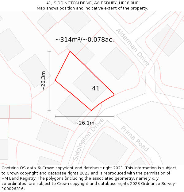 41, SIDDINGTON DRIVE, AYLESBURY, HP18 0UE: Plot and title map