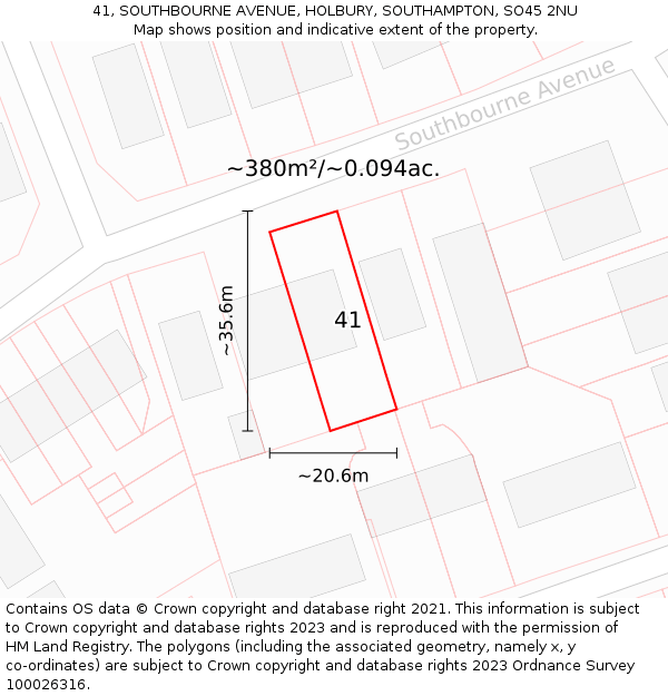 41, SOUTHBOURNE AVENUE, HOLBURY, SOUTHAMPTON, SO45 2NU: Plot and title map