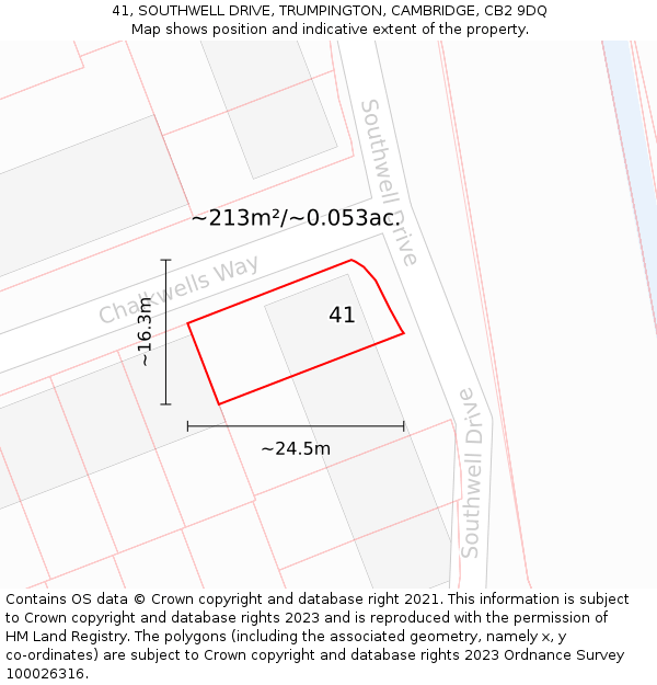 41, SOUTHWELL DRIVE, TRUMPINGTON, CAMBRIDGE, CB2 9DQ: Plot and title map