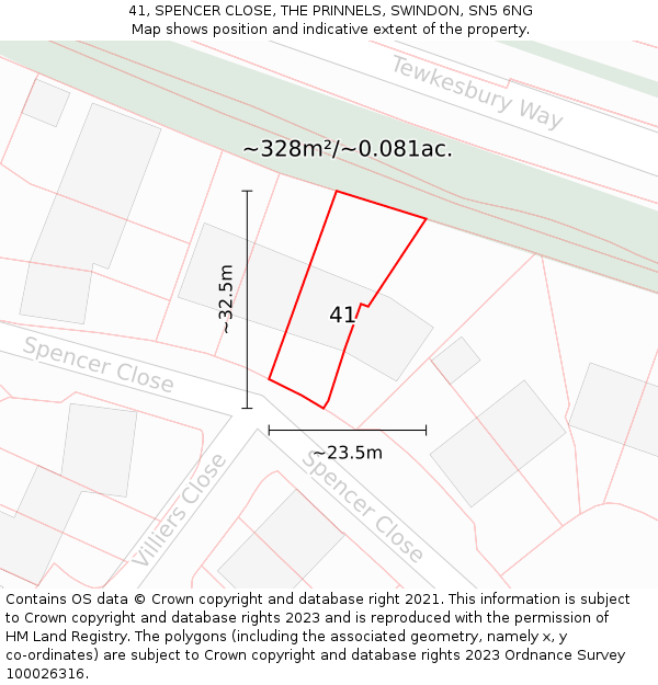 41, SPENCER CLOSE, THE PRINNELS, SWINDON, SN5 6NG: Plot and title map