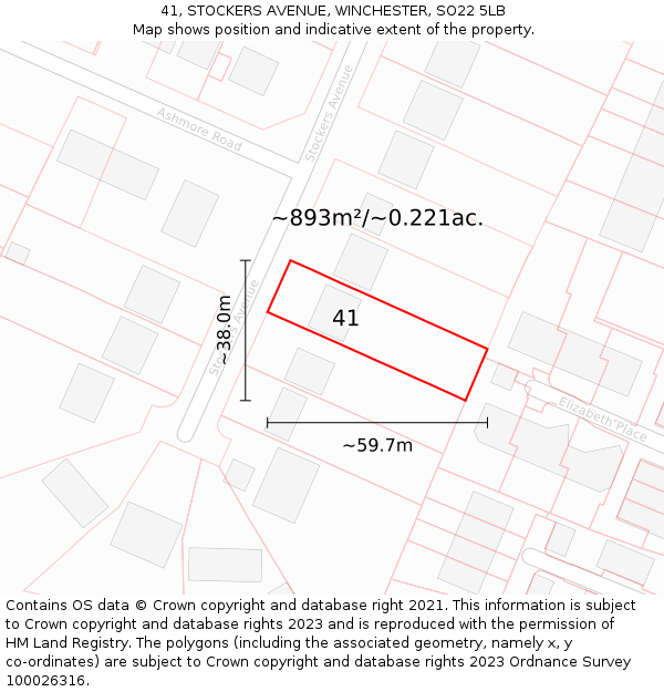 41, STOCKERS AVENUE, WINCHESTER, SO22 5LB: Plot and title map