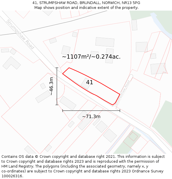 41, STRUMPSHAW ROAD, BRUNDALL, NORWICH, NR13 5PG: Plot and title map