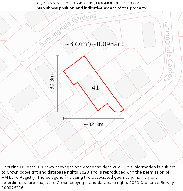 41, SUNNINGDALE GARDENS, BOGNOR REGIS, PO22 9LE: Plot and title map