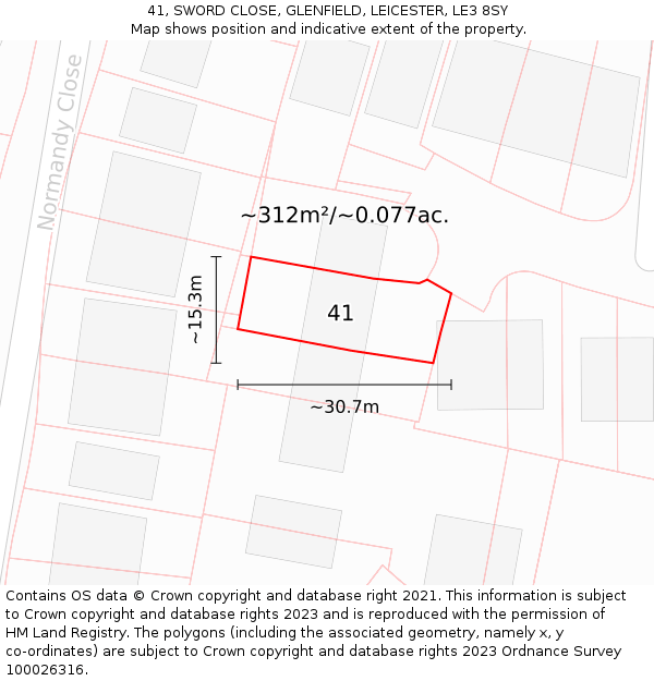 41, SWORD CLOSE, GLENFIELD, LEICESTER, LE3 8SY: Plot and title map